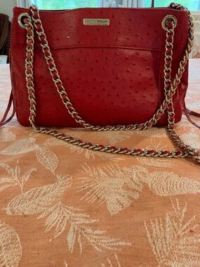 Rebecca Minkoff Red Ostrich-Texture Chain Shoulder Bag